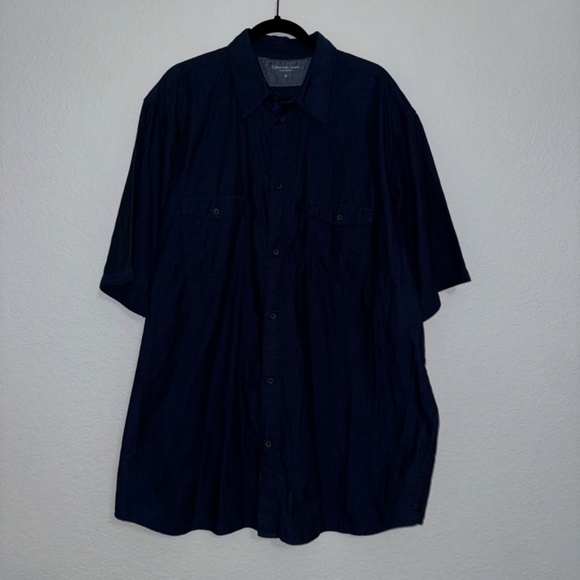 Calvin Klein Dark Blue Button Down Shirt, Navy Jean Color and Material, XLTALL - Picture 1 of 11